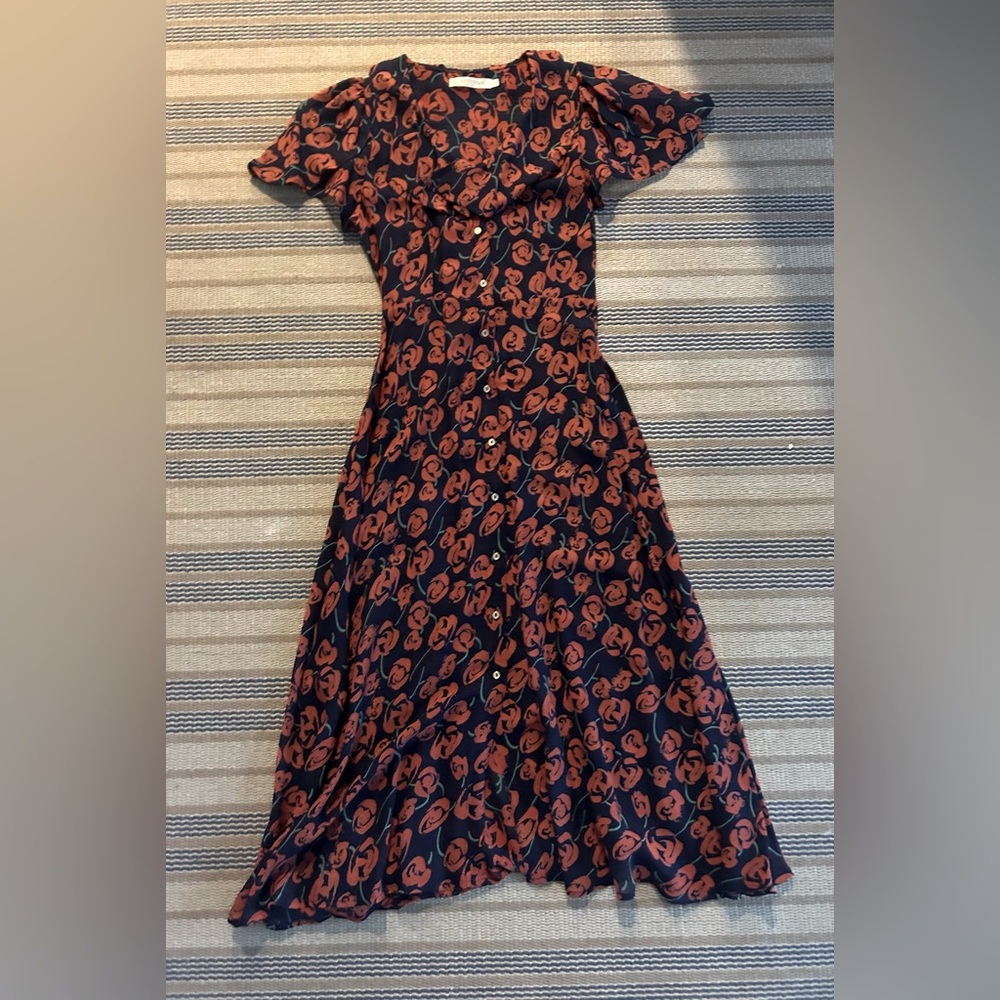 Cleobella Navy Floral Button Front Midi Dress
